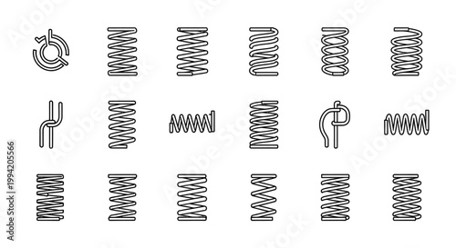 collection of various spring coil icons and designs industry and engineering elements