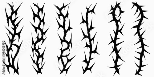 Stylized black thorn branches arranged in a vertical repeating pattern