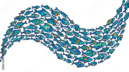 School of Blue Fish Swimming Together.