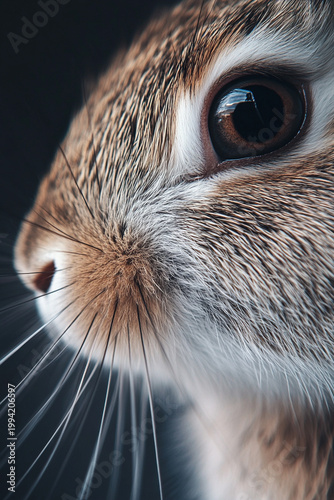 Macro Close Up of Cute Netherland Dwarf Rabbit Face Nose and Whiskers