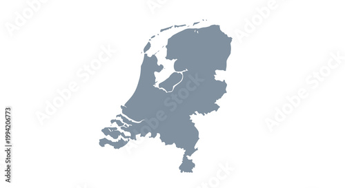 A simplified monochromatic map depicts the shape of the netherlands highlighting its coastal geography high quality professional detailed