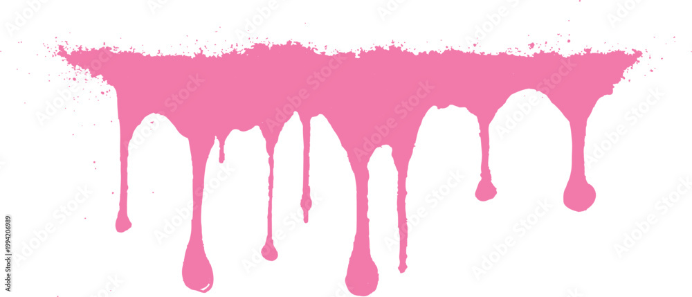 Naklejka premium Dripping pink paint splatter graphic, graffiti style liquid flow grunge texture abstract background vector illustration.