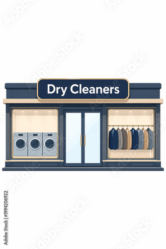 Vector illustration of a modern dry cleaners shop