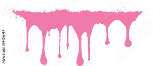 Dripping pink paint splatter graphic, graffiti style liquid flow grunge texture abstract background vector illustration.