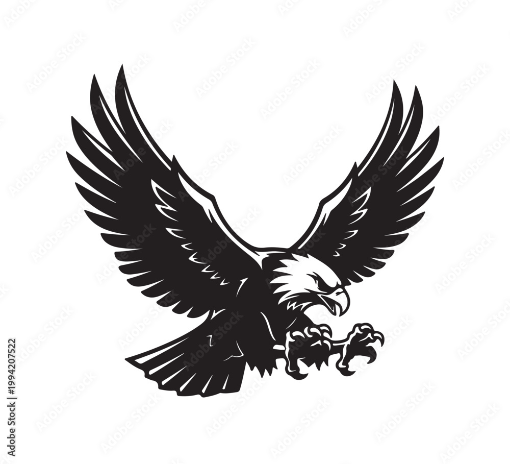 Fototapeta premium Powerful Majestic Eagle In Mid-Flight, Symbolizing Freedom, Strength, And Vision With Fierce Talons And Expansive Wings Ready To Strike With Precision