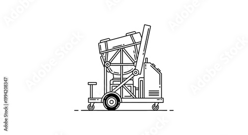 Line Art Illustration of a Portable Concrete Mixer