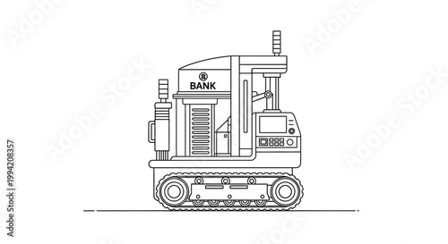 Line Art Illustration of a Robotic Bank Security Vehicle