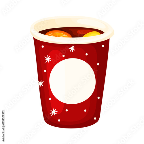 Cartoon Mulled Wine Cup with Orange Slice Vector
