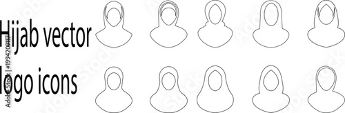 Muslim woman in hijab silhouette profile icon set, abstract Islamic geometric patterns, and modern headscarf logo designs modest fashion branding. head coverings, ideal for cultural, diversity themed