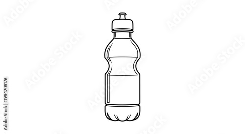 Simple Line Art Illustration of a Plastic Water Bottle