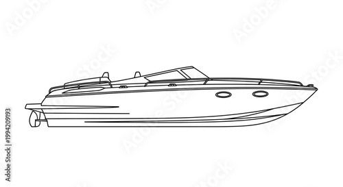 Simple Line Art Illustration of a Luxury Motorboat