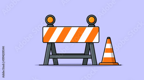 Construction Traffic Barrier and Cone Provide Safety and Guidance for Road Work
