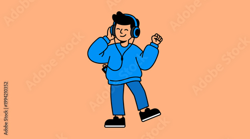Young Person Wearing Headphones Dancing Joyfully to Music with Eyes Closed