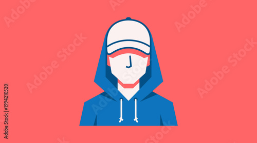 Anonymous Hacker Character Wearing a Blue Hoodie and White Cap with J