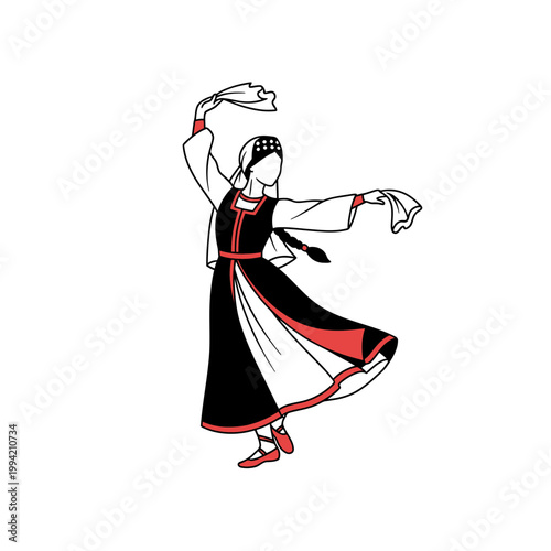 Traditional folk dancer woman in ethnic costume vector illustration