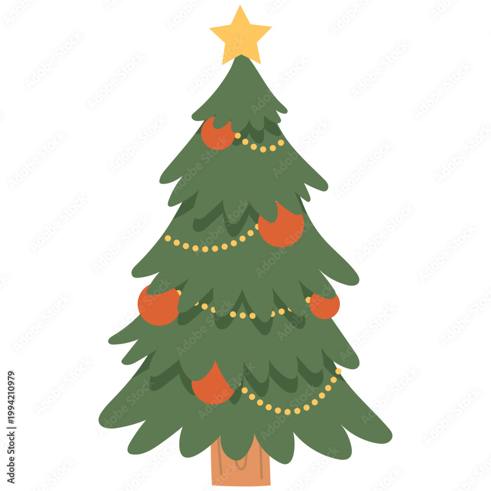Fototapeta premium Decorated Christmas Tree Illustration. 