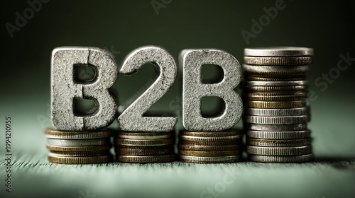 B2B letters on stacks of coins, representing business finance