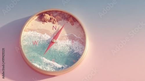 Compass with Beach and Ocean Scene Instead of Dial