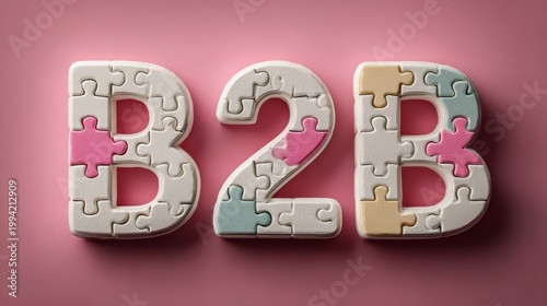 B2B Puzzle Pieces Forming Letters on Pink Background