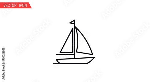 Simple sailboat outline icon, minimalist vector illustration