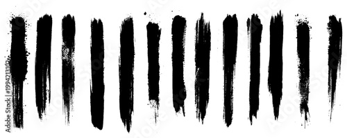 Straight Black Brush Strokes Set. Vector brush grunge. Black and white strokes with a dry brush. Black spots on white background. Abstract ink blots. Dirty paint lines