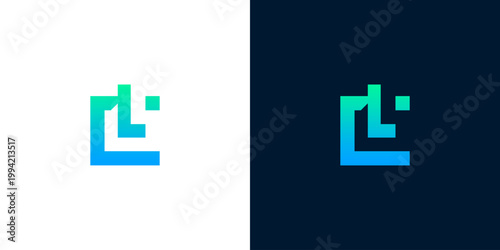 Abstract modern geometric letter L logo. Sleek dynamic mark symbolizing digital innovation, data flow, and progressive technology for businesses and startups