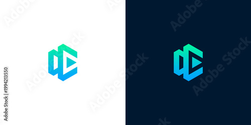 Modern Abstract Hexagonal Logo Design with a Play Button Element, Blue-Green Gradient