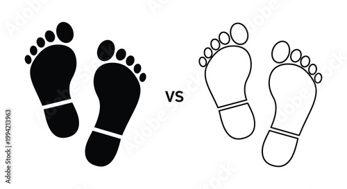 Contrasting footstep impressions one dark and one light create a visual comparison with a central vs silhouette high quality professional
