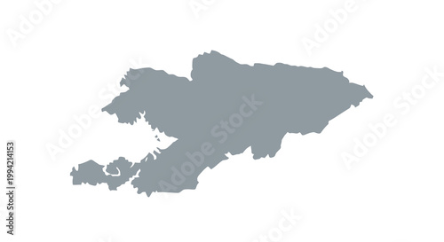 A grayscale silhouette depicts the geographical outline of the nation of kygyzstan presented on a white background