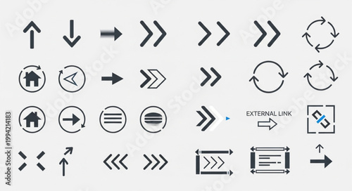 Collection of various directional and functional icons and symbols.