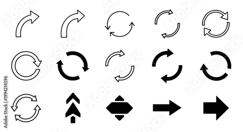 Collection of Various Arrow Icons and Symbols.