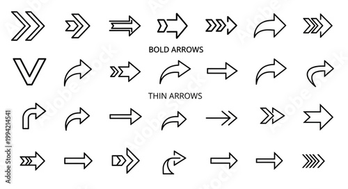 Collection of various arrow symbols and icons in black and white.