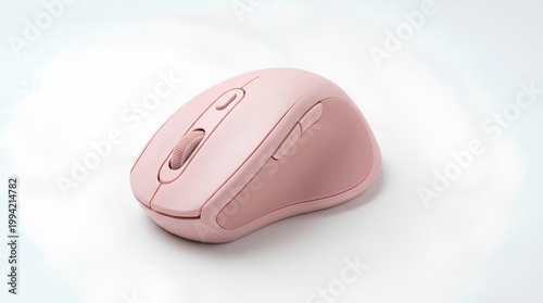 Pink wireless mouse, modern ergonomic design, 45 degree angle, clean white background 