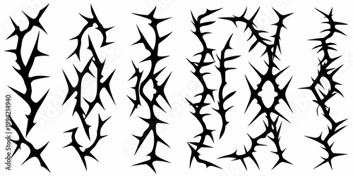 Obraz na płótnie Black and white illustration of sharp thorny plant stems
