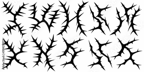 Sharp black thorns arranged in a chaotic densely packed pattern