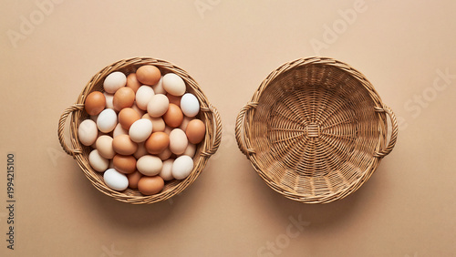 do not put all eggs in one basket idiom literal visualization with full and empty baskets