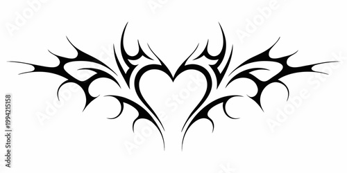 A striking black tribal heart design with sharp pointed extensions