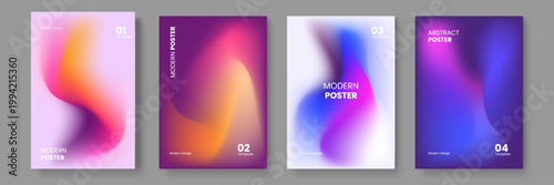 Aesthetic abstract poster collection using soft pastel gradients and minimalist flowing shapes for elegant and contemporary design