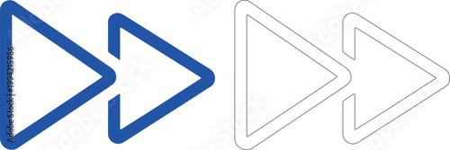 Blue double chevron left rewind and outline arrow