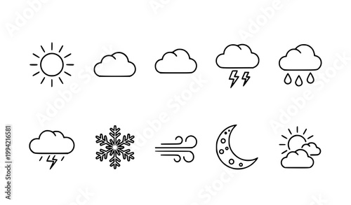 Weather forecast outline icon set climate vector