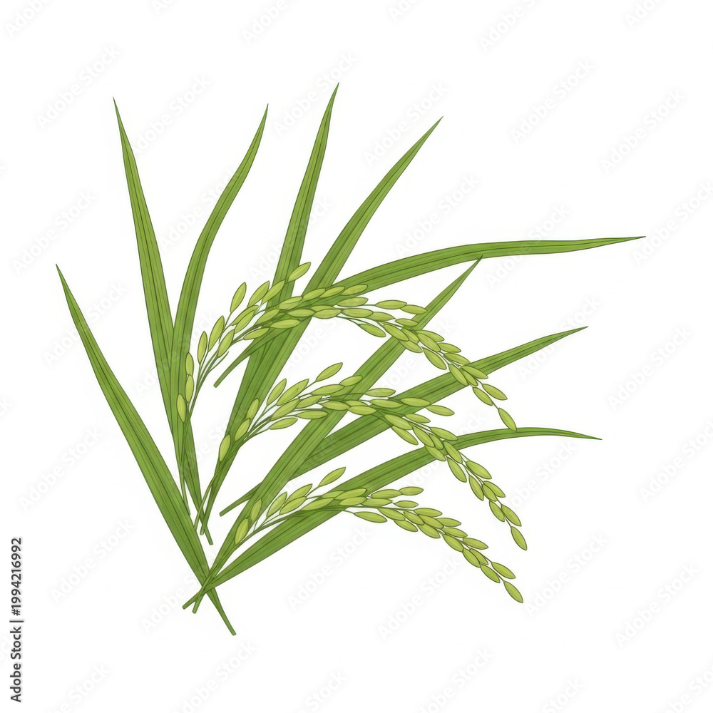 Fototapeta premium Fresh green rice plant sprouts growing in field vector illustration flat design