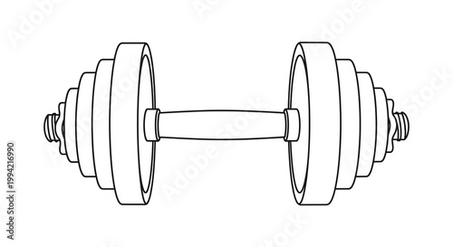 A simple black and white line drawing depicts a classic barbell weightlifting tool commonly used for exercise