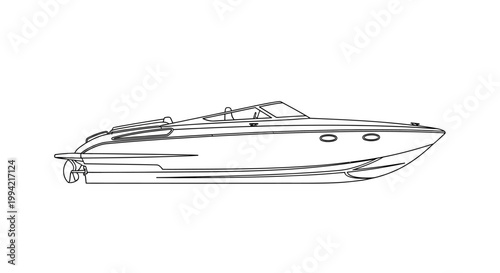 Minimalist Line Art Illustration of a Luxury Speedboat