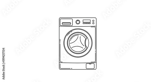 Minimalist Line Art Illustration of a Front Loading Washing Machine