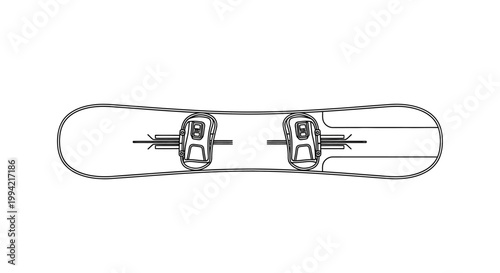 Minimalist Line Art Illustration of a Snowboard with Bindings