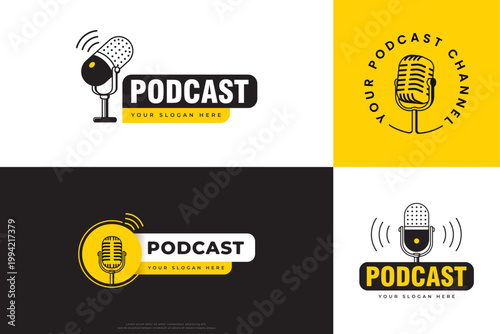 microphone podcast radio icon logo collection