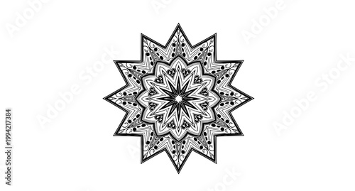 Intricate black and white mandala design a detailed floral starburst pattern for relaxation and artistic expression