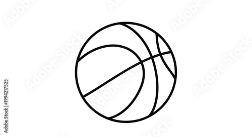 A simple black and white line drawing depicts a classic basketball showcasing its textured surface high quality professional