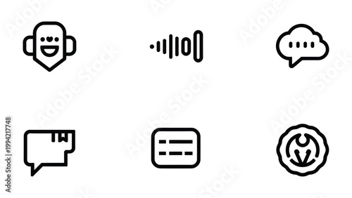 Modern Communication Icons: Set of contemporary icons representing diverse aspects of modern communication, from voice interaction to text messaging.