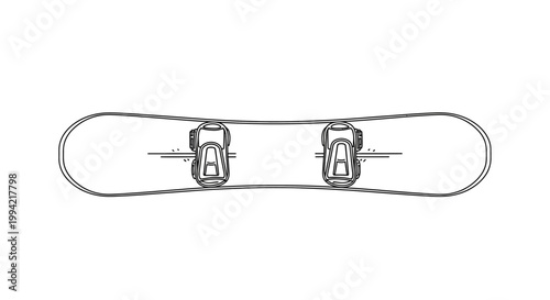 Snowboard with Bindings Line Art Illustration